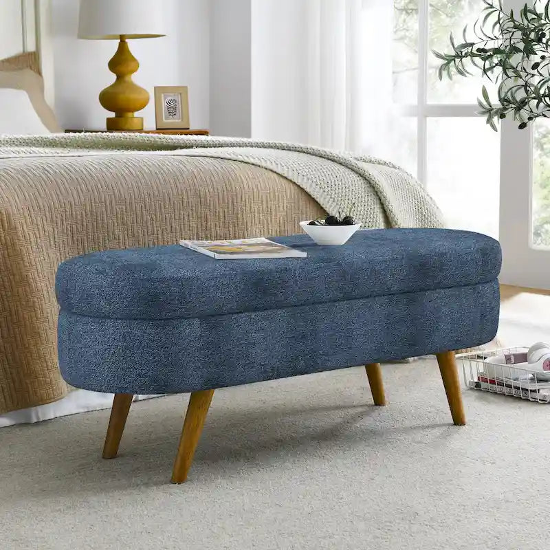 43.5 in. Oval Storage Ottoman Bench with Solid Wood Legs