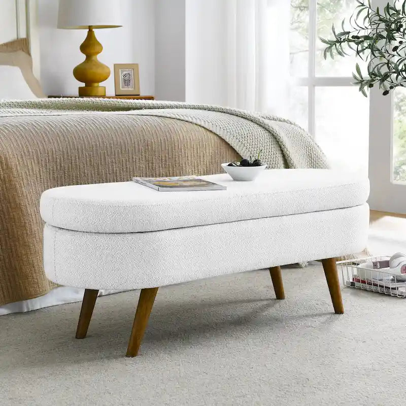 43.5 in. Oval Storage Ottoman Bench with Solid Wood Legs