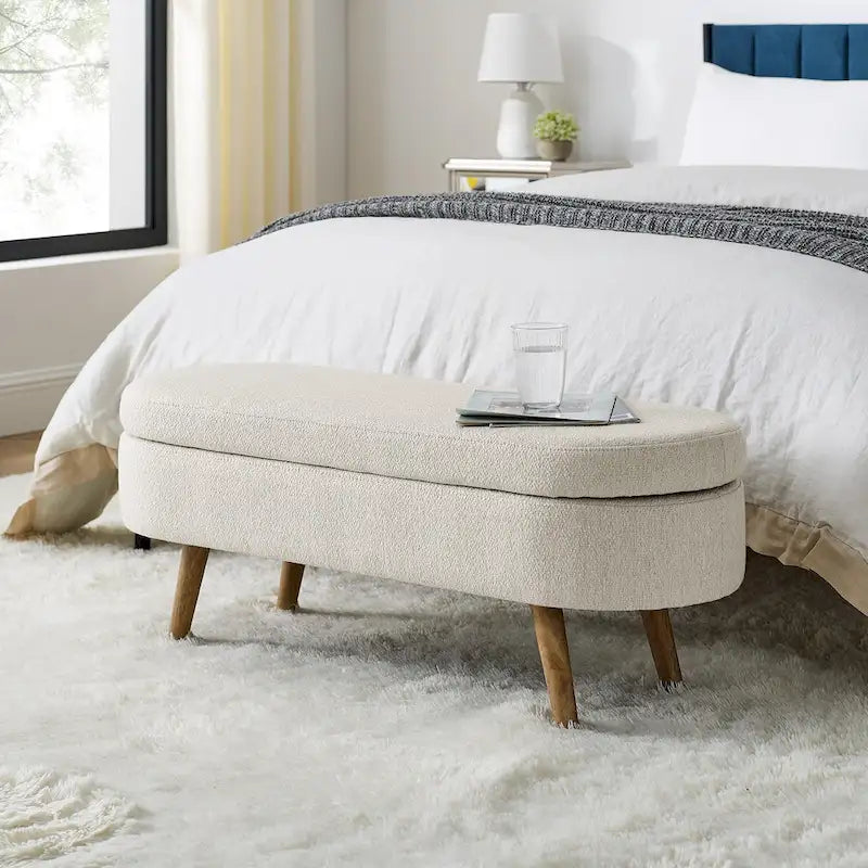 43.5 in. Oval Storage Ottoman Bench with Solid Wood Legs
