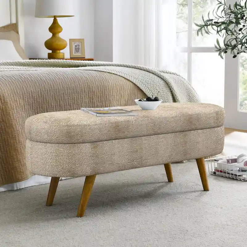 43.5 in. Oval Storage Ottoman Bench with Solid Wood Legs