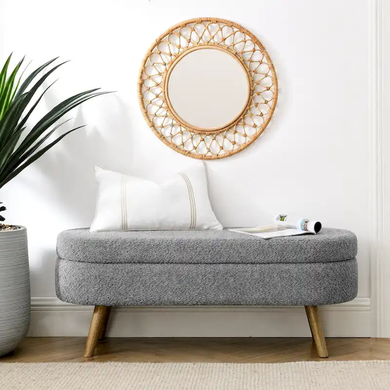 43.5 in. Oval Storage Ottoman Bench with Solid Wood Legs