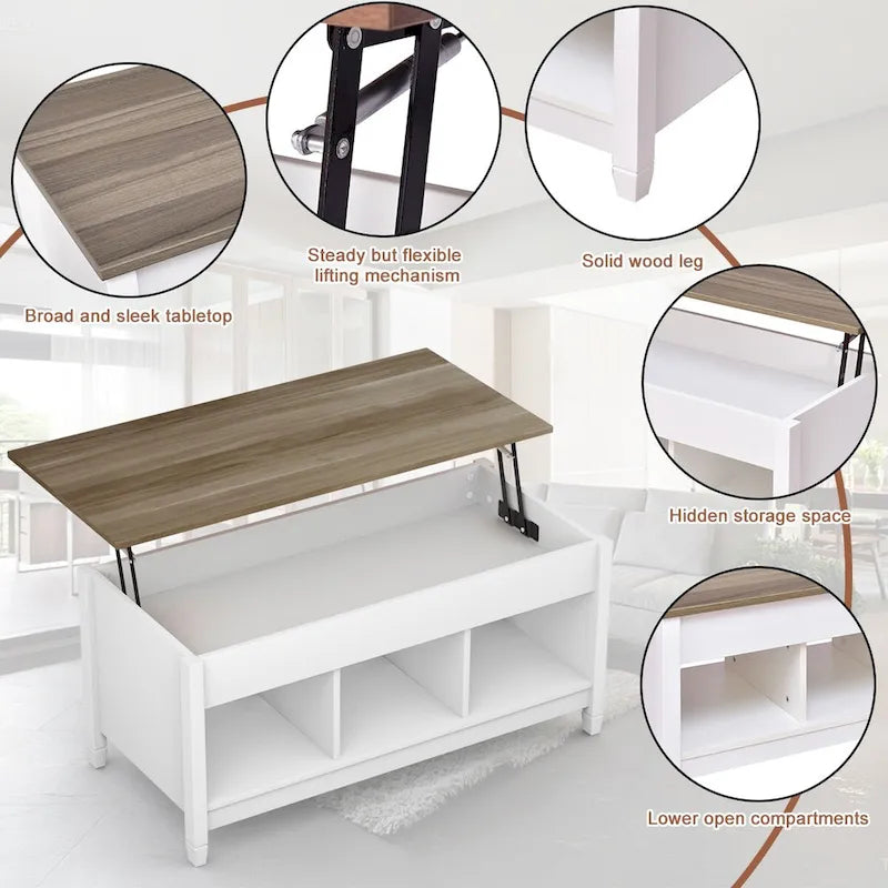 Lift Top Coffee Table with Hidden Compartment and Storage