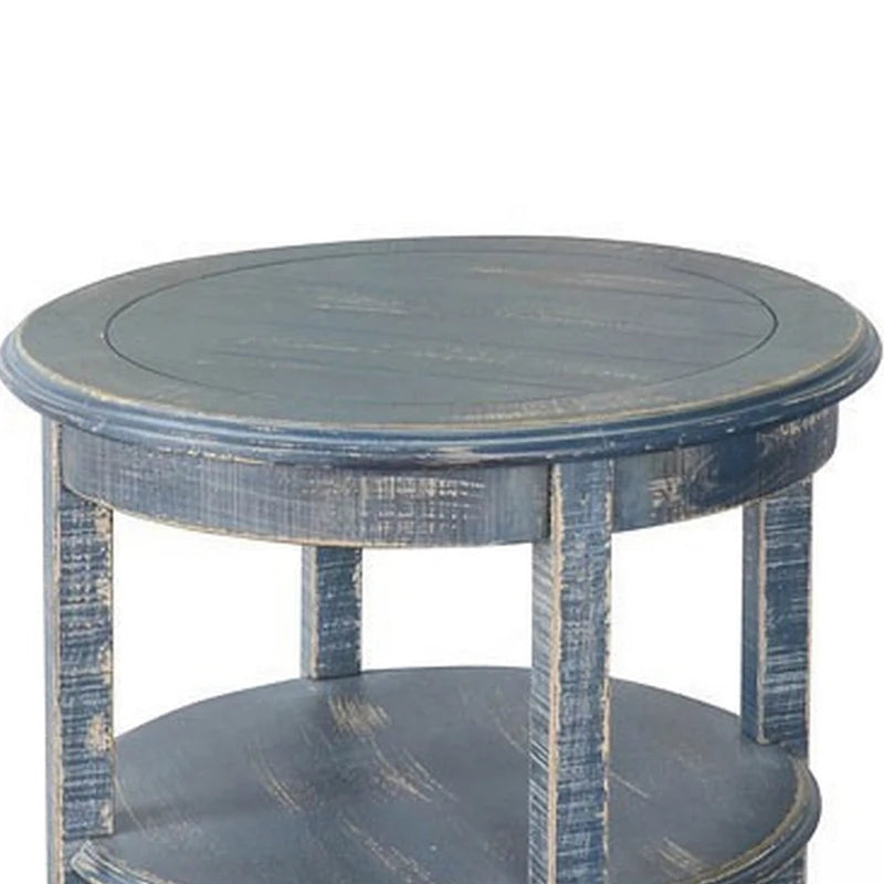 Table d'appoint avec 2 étagères, bois d'acajou bleu océan de 61 cm