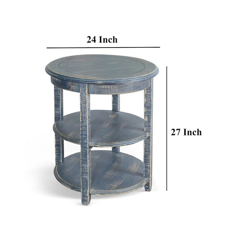 Table d'appoint avec 2 étagères, bois d'acajou bleu océan de 61 cm