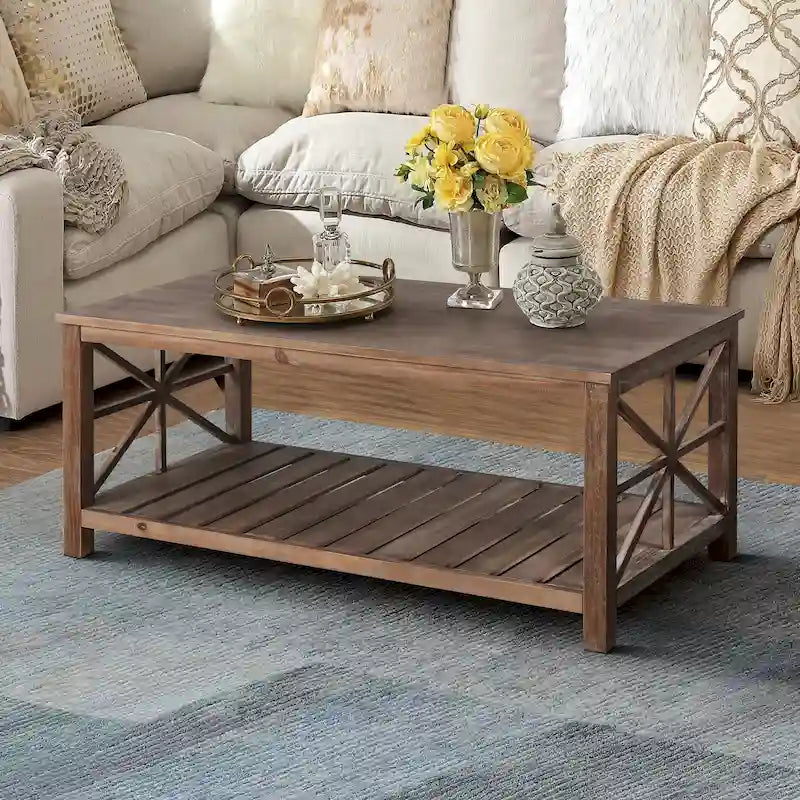 Modern Coffee Table with Storage Shelves – Brown