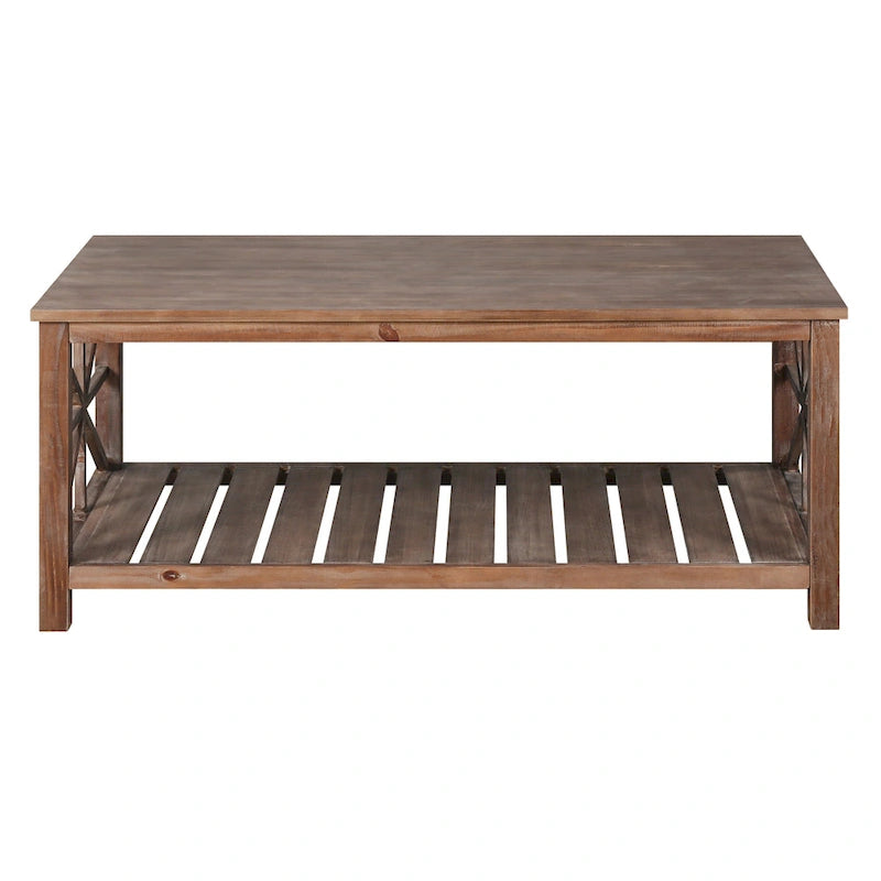 Modern Coffee Table with Storage Shelves – Brown