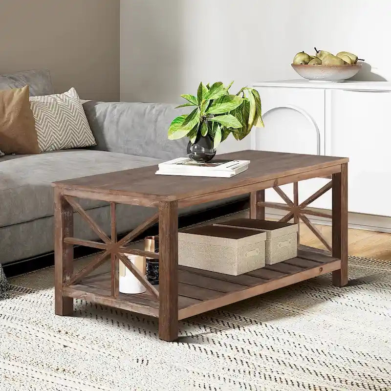 Modern Coffee Table with Storage Shelves – Brown