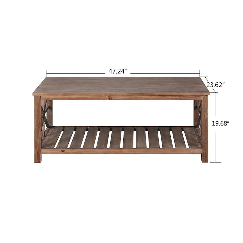 Modern Coffee Table with Storage Shelves – Brown
