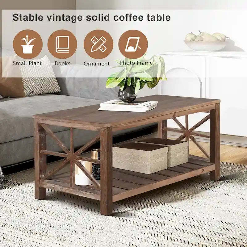 Modern Coffee Table with Storage Shelves – Brown