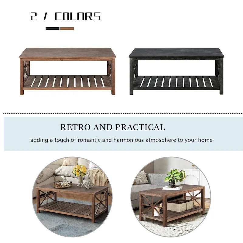Modern Coffee Table with Storage Shelves – Brown