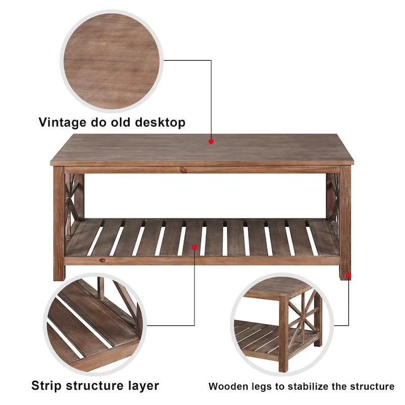 Modern Coffee Table with Storage Shelves – Brown