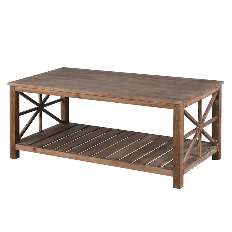 Modern Coffee Table with Storage Shelves – Brown