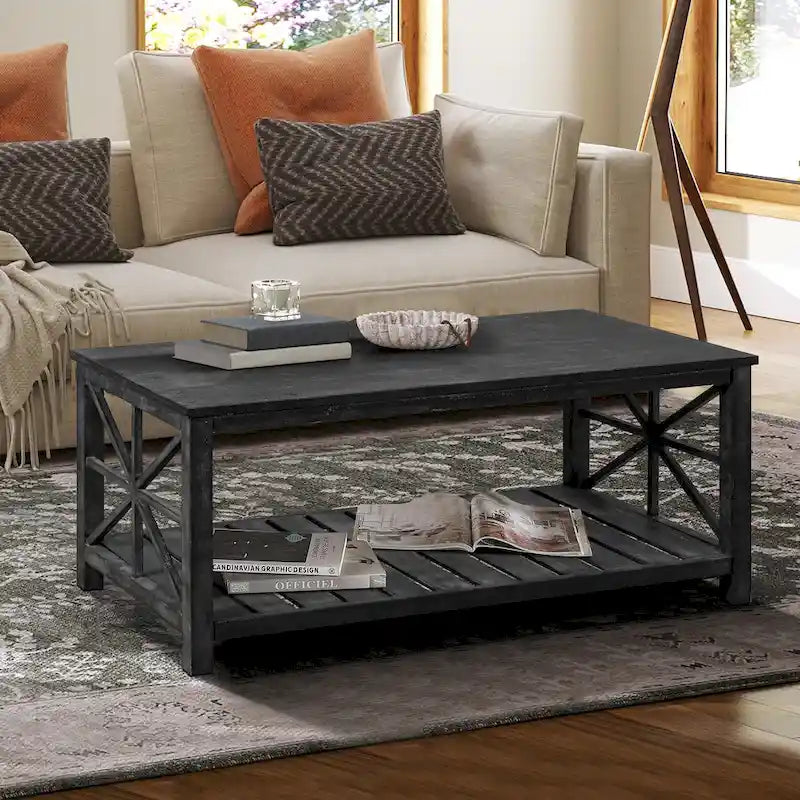 Modern Coffee Table with Storage Shelves – Brown