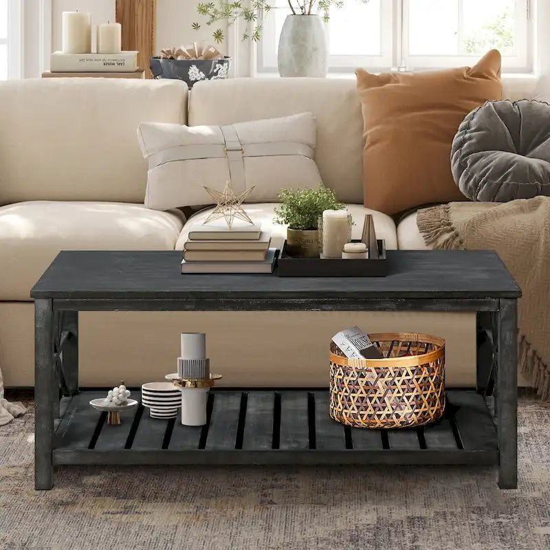 Modern Coffee Table with Storage Shelves – Brown