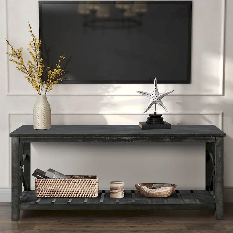Modern Coffee Table with Storage Shelves – Brown