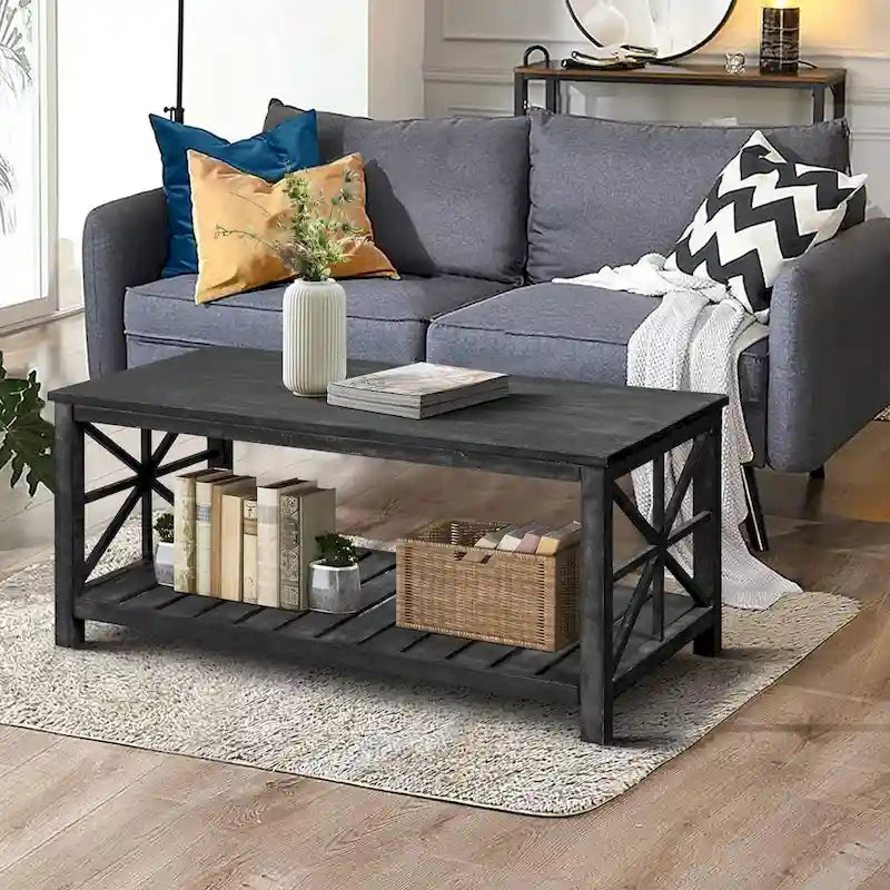 Modern Coffee Table with Storage Shelves – Brown