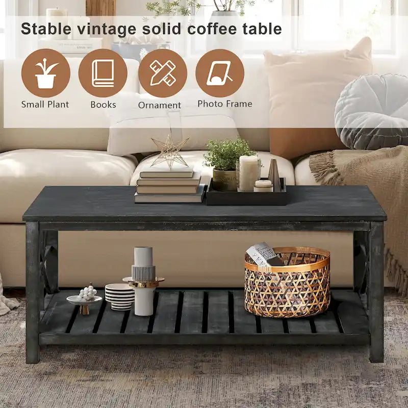 Modern Coffee Table with Storage Shelves – Brown