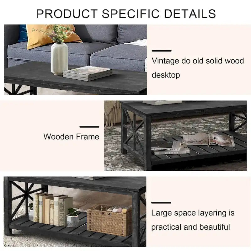 Modern Coffee Table with Storage Shelves – Brown