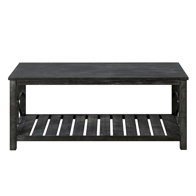 Modern Coffee Table with Storage Shelves – Brown