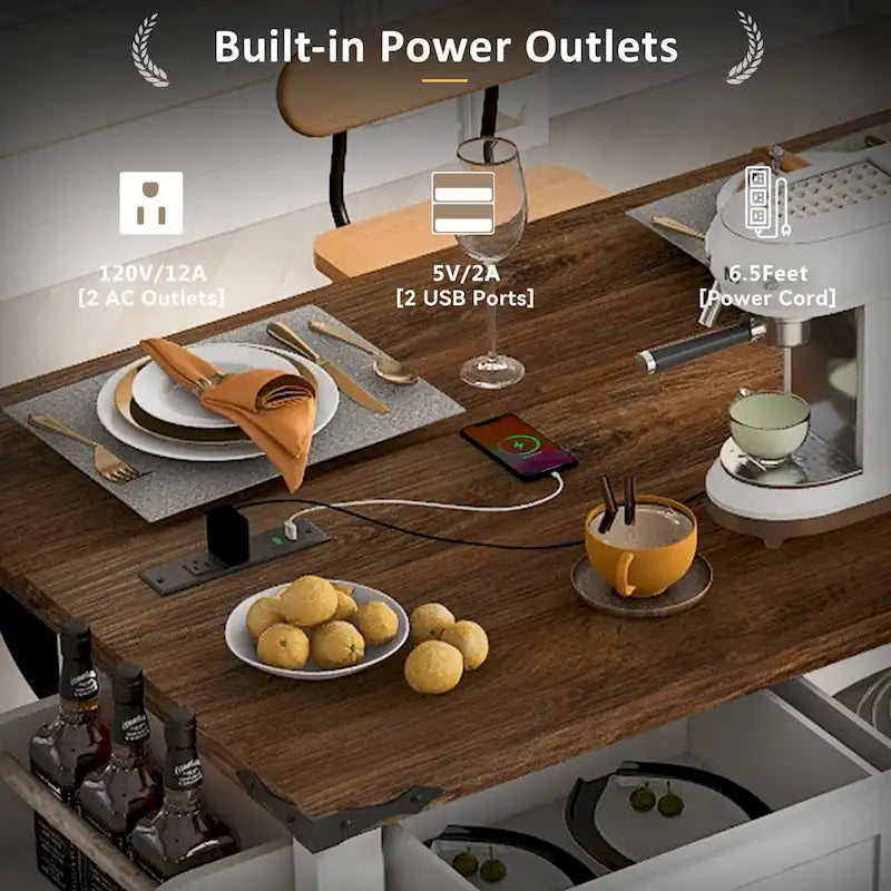 53.7" Farmhouse Kitchen Island with Power Outlet and Sliding Barn Doors