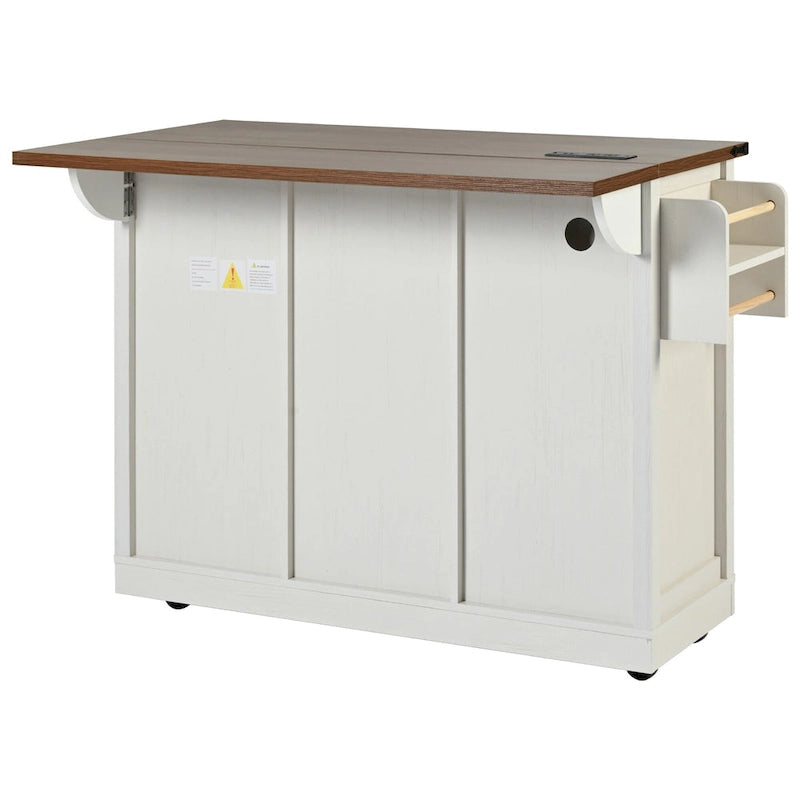 53.7" Farmhouse Kitchen Island with Power Outlet and Sliding Barn Doors