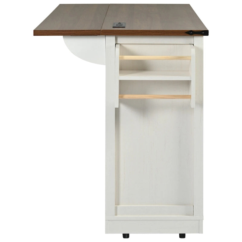 53.7" Farmhouse Kitchen Island with Power Outlet and Sliding Barn Doors
