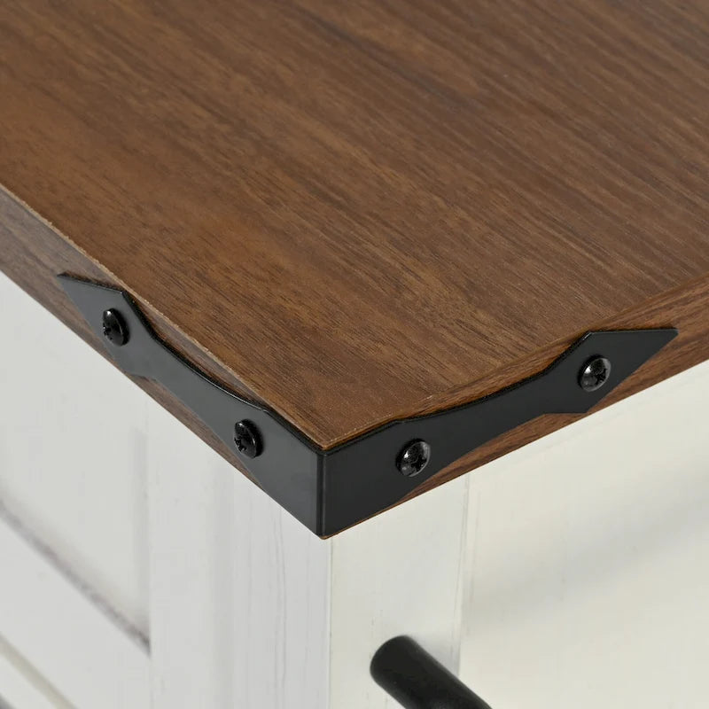 53.7" Farmhouse Kitchen Island with Power Outlet and Sliding Barn Doors