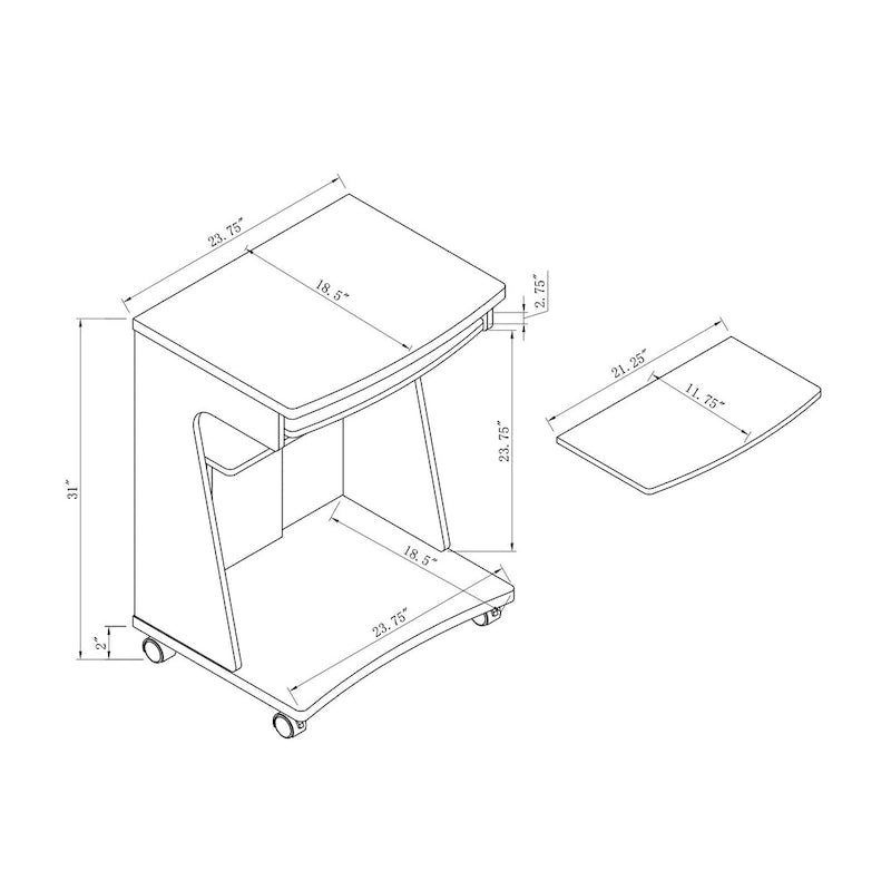 Multi-Purpose Kitchen Cart with One Gliding Shelf and Two Shelves