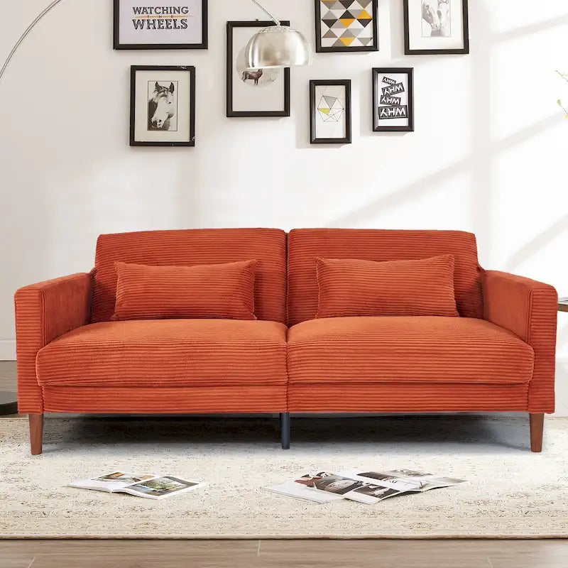 74 in. Comfy Corduroy Rectangle 2-Seater Loveseat with Solid Wood & 2 Pillows