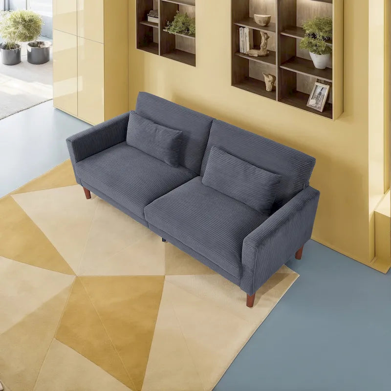 74 in. Comfy Corduroy Rectangle 2-Seater Loveseat with Solid Wood & 2 Pillows