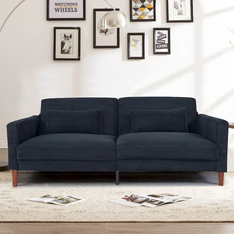 74 in. Comfy Corduroy Rectangle 2-Seater Loveseat with Solid Wood & 2 Pillows