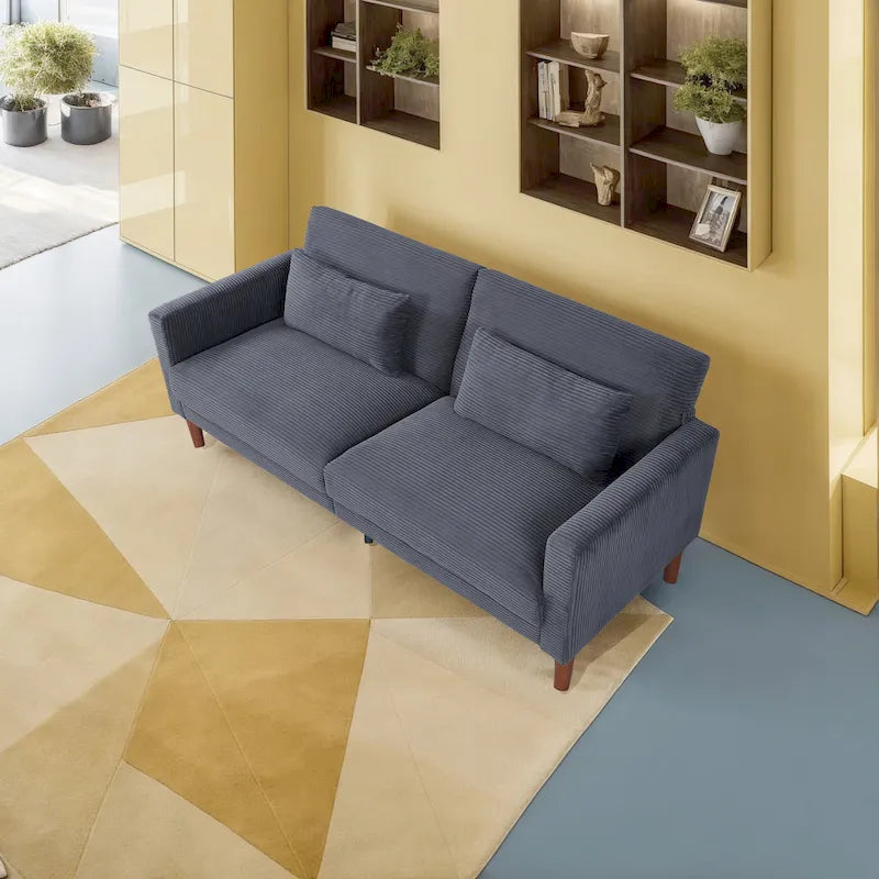 74 in. Comfy Corduroy Rectangle 2-Seater Loveseat with Solid Wood & 2 Pillows