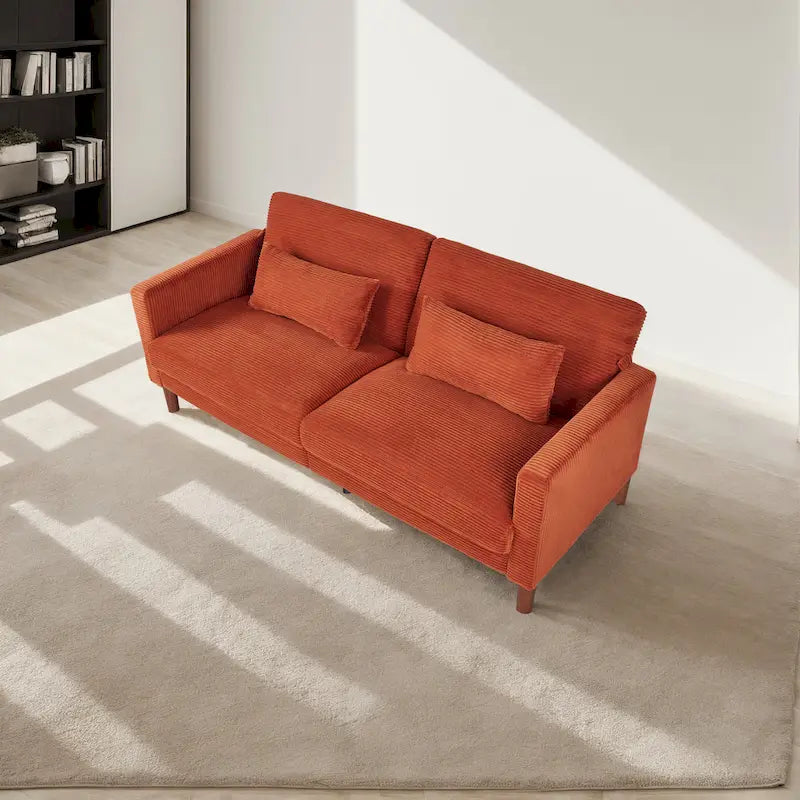 74 in. Comfy Corduroy Rectangle 2-Seater Loveseat with Solid Wood & 2 Pillows