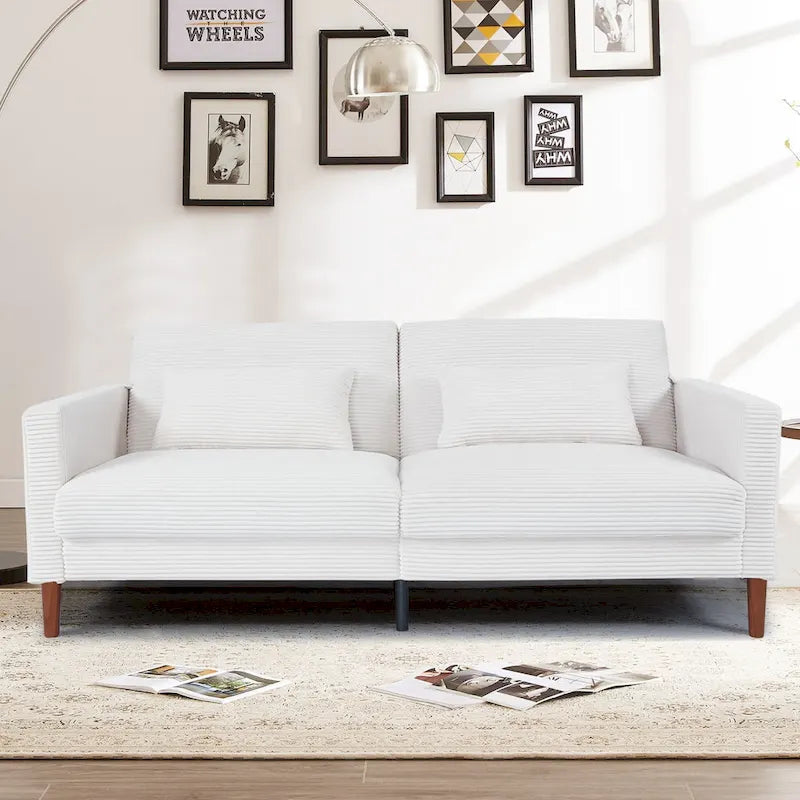 74 in. Comfy Corduroy Rectangle 2-Seater Loveseat with Solid Wood & 2 Pillows
