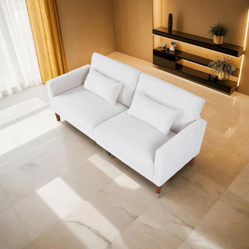 74 in. Comfy Corduroy Rectangle 2-Seater Loveseat with Solid Wood & 2 Pillows
