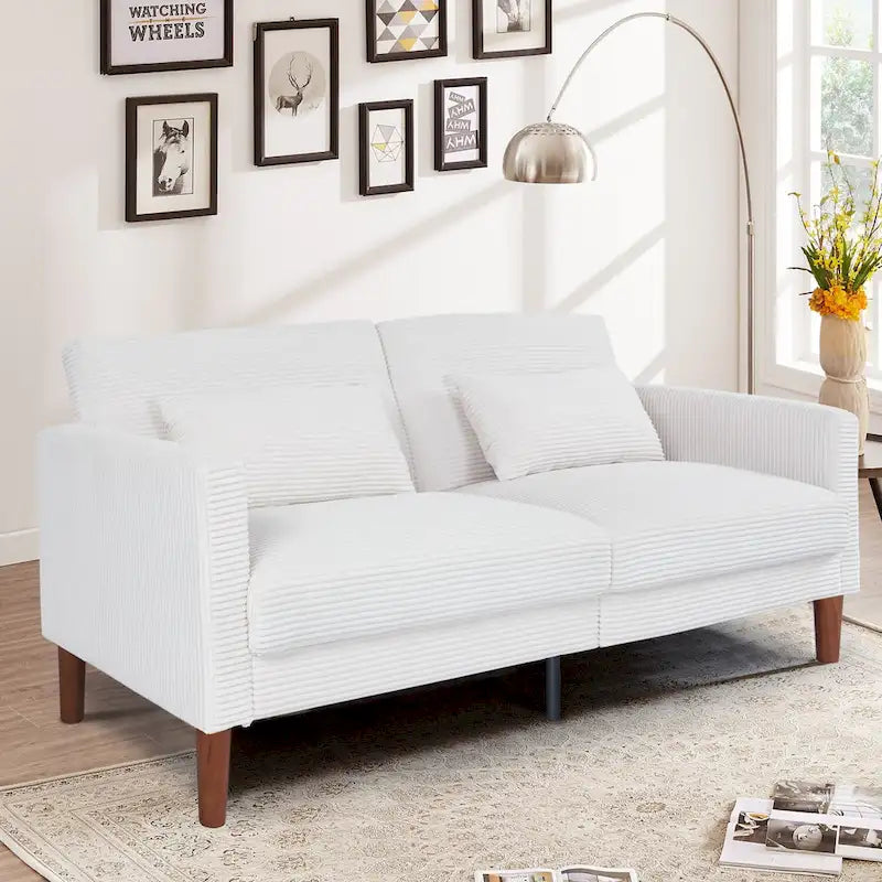 74 in. Comfy Corduroy Rectangle 2-Seater Loveseat with Solid Wood & 2 Pillows