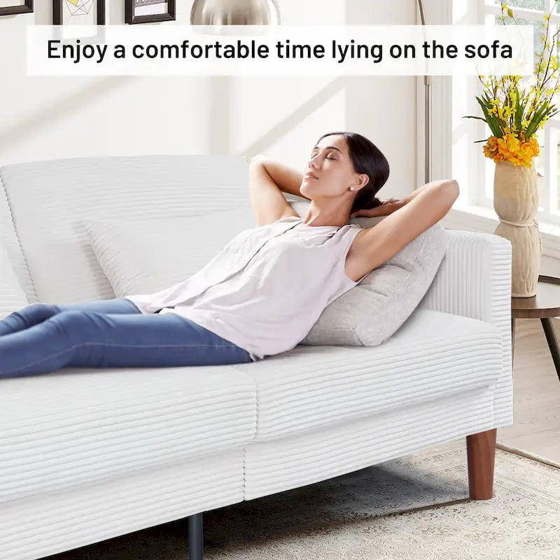 74 in. Comfy Corduroy Rectangle 2-Seater Loveseat with Solid Wood & 2 Pillows