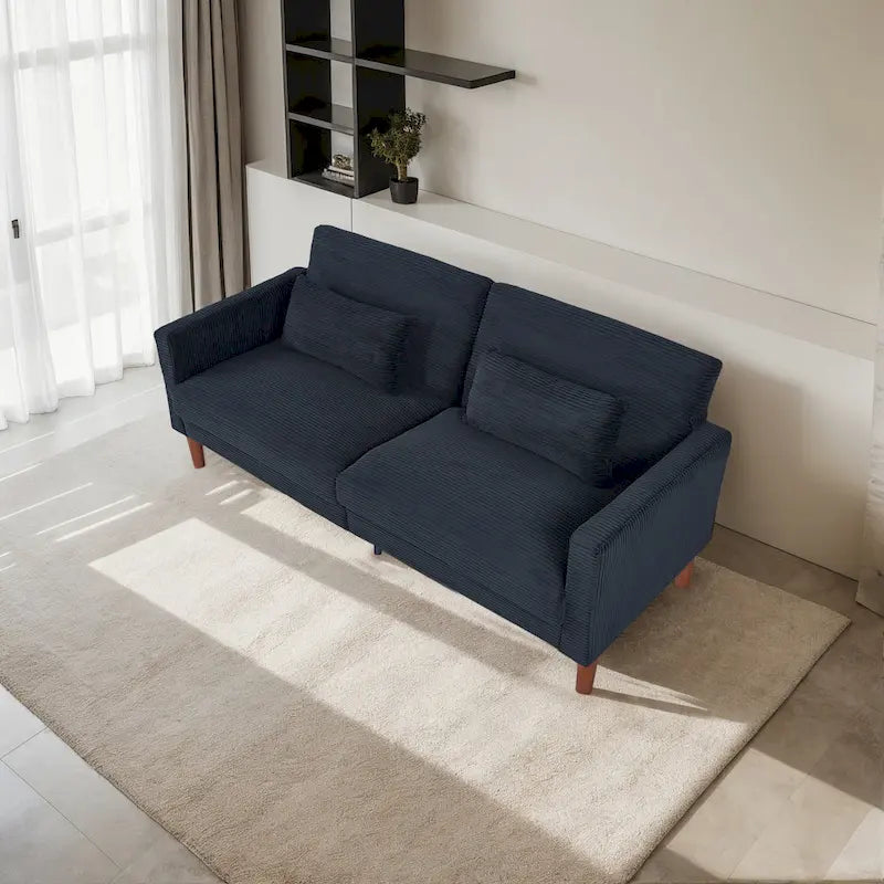 74 in. Comfy Corduroy Rectangle 2-Seater Loveseat with Solid Wood & 2 Pillows
