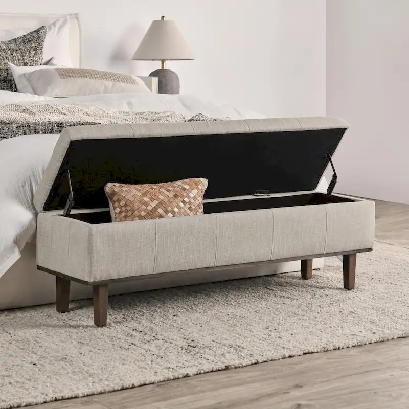 Tufted Storage Bench with Interior Storage, Light Beige 54"