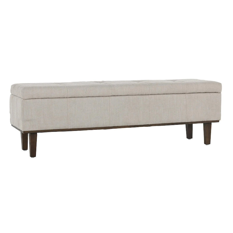 Tufted Storage Bench with Interior Storage, Light Beige 54"