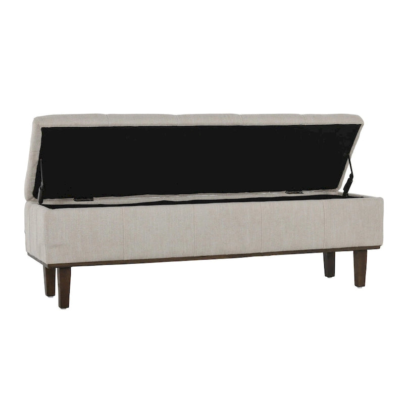 Tufted Storage Bench with Interior Storage, Light Beige 54"