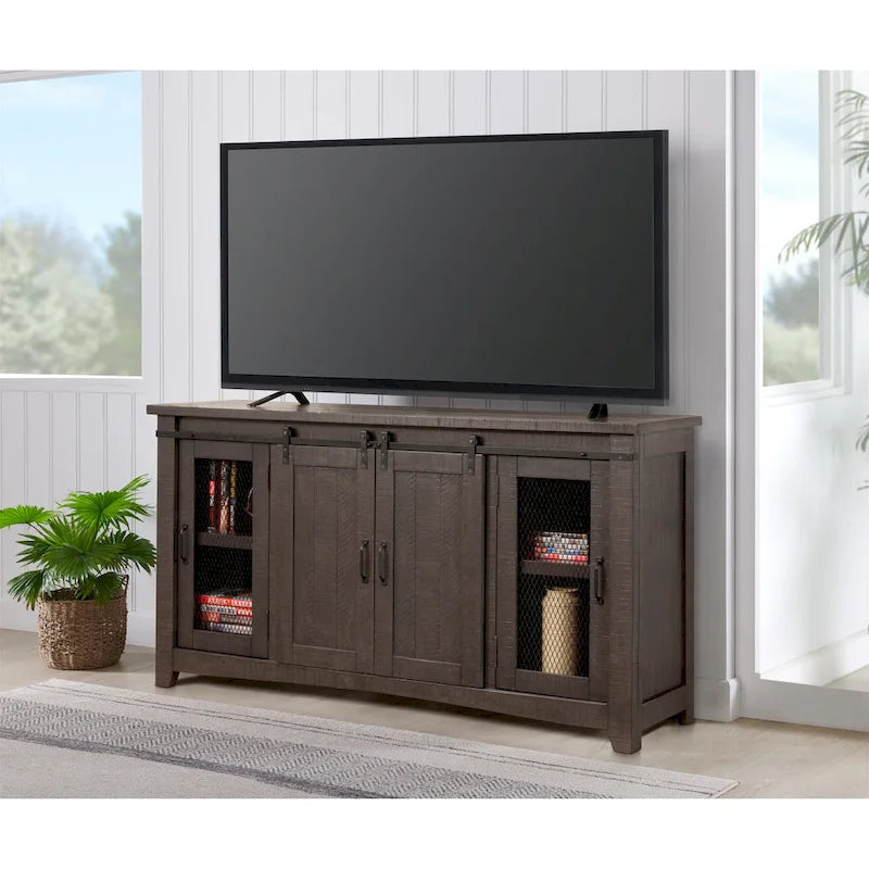 65-inch Solid Wood Barn Door TV Stand Console