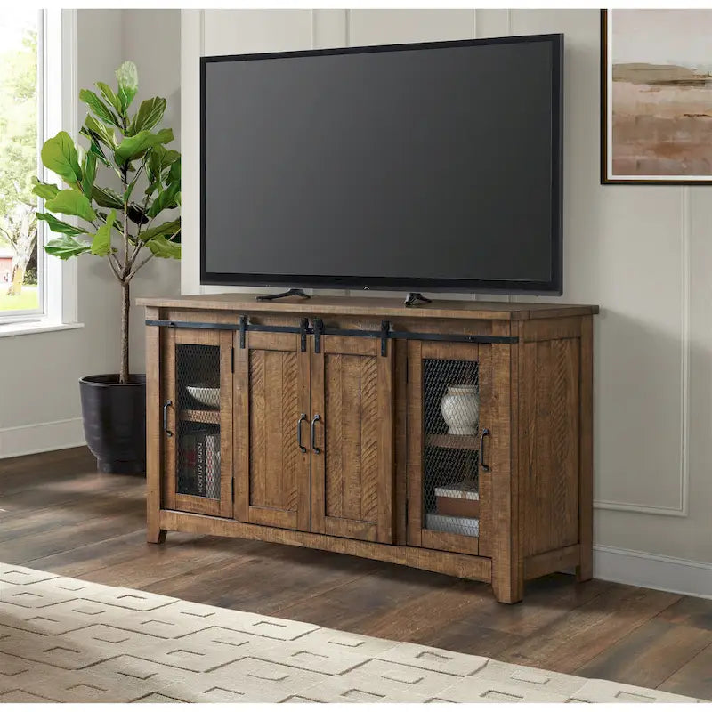 65-inch Solid Wood Barn Door TV Stand Console