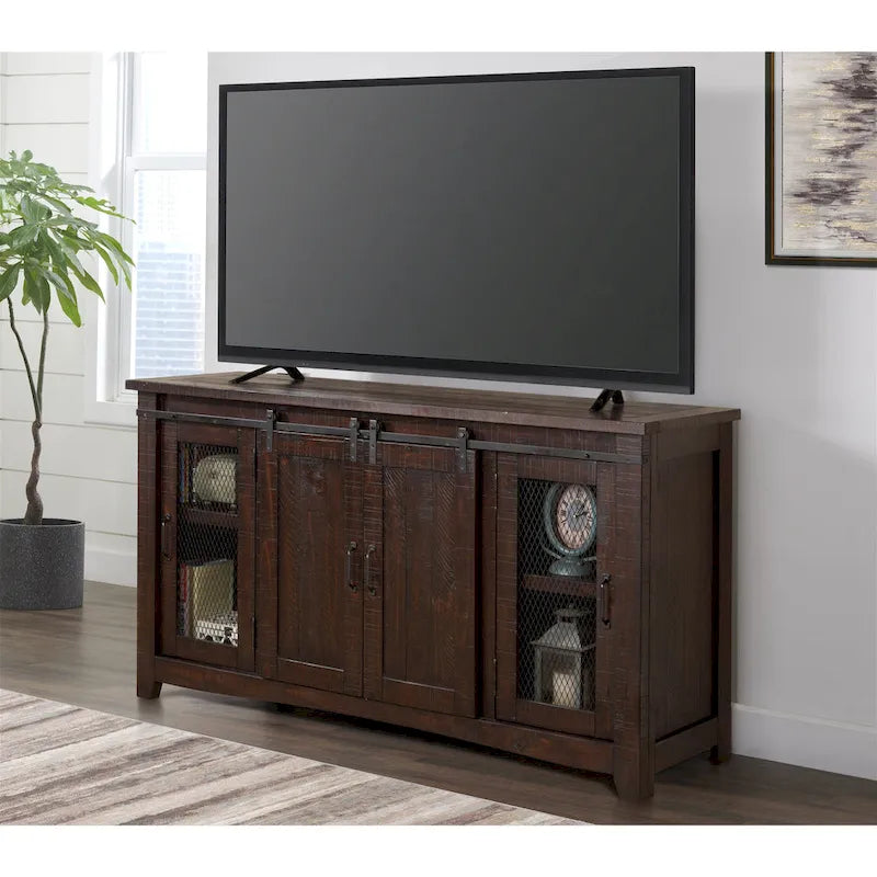 65-inch Solid Wood Barn Door TV Stand Console