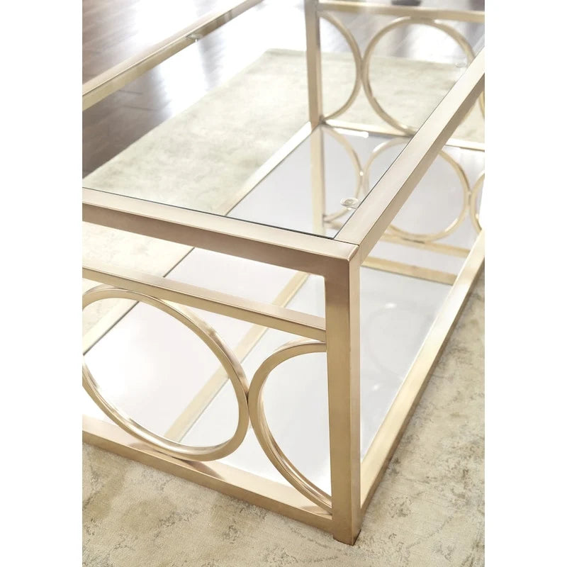 Goldtone Metal and Tempered Glass Coffee Table