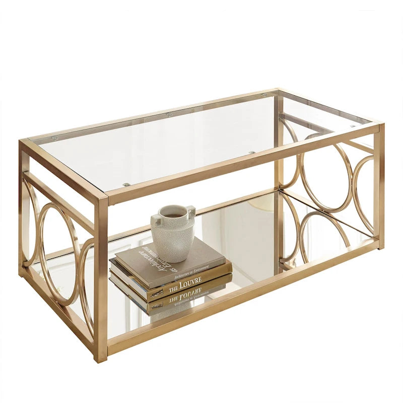 Goldtone Metal and Tempered Glass Coffee Table