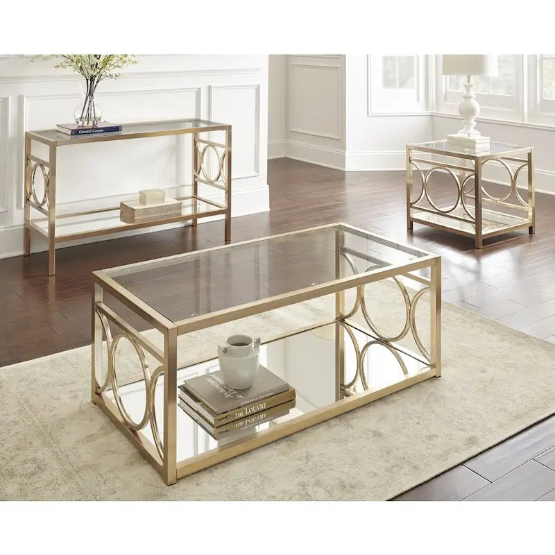 Goldtone Metal and Tempered Glass Coffee Table