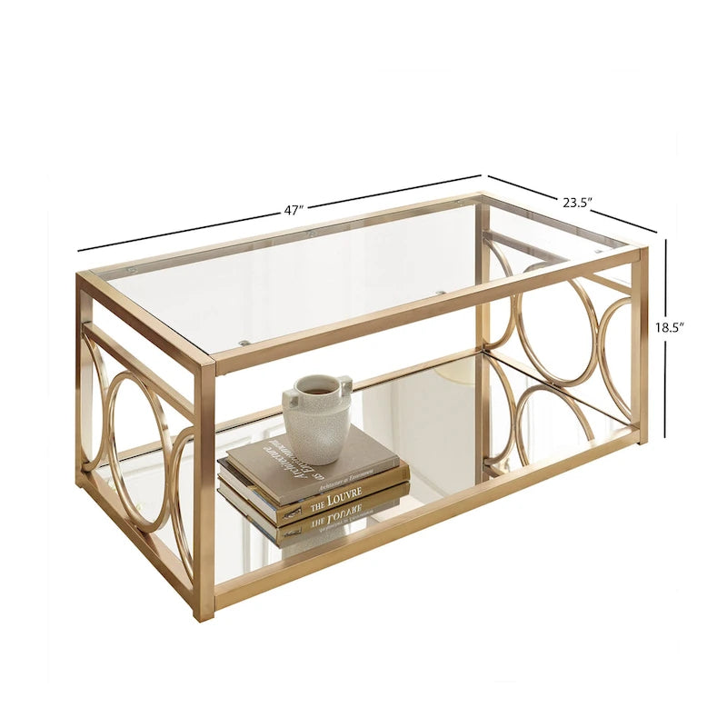 Goldtone Metal and Tempered Glass Coffee Table