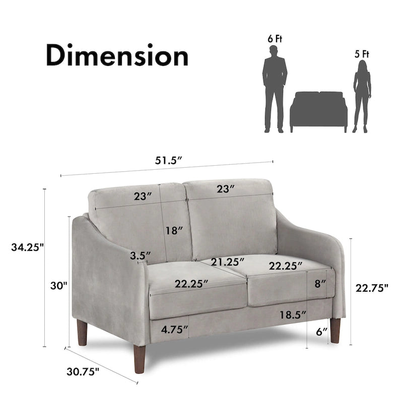 Modern 52-inch Velvet Upholstered Loveseat with Cushions