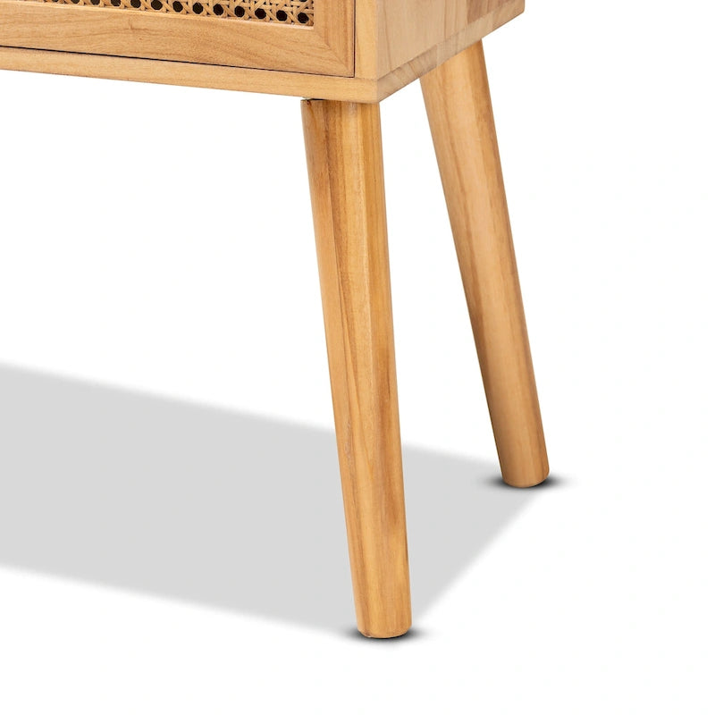 Mid-Century Modern 2-Drawer Wood Console Table with Rattan